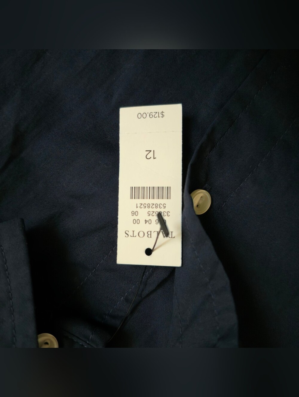 New Navy Talbots shirt dress crisp cotton poplin fabric Tie Belt Size Large - Picture 7 of 13